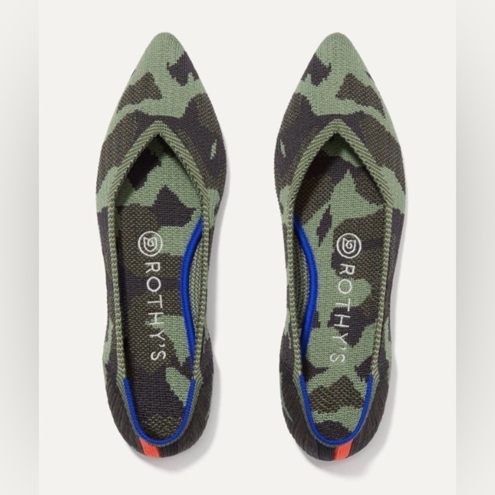Rothy's The Point Olive Camo Knit Flats Size 7.5